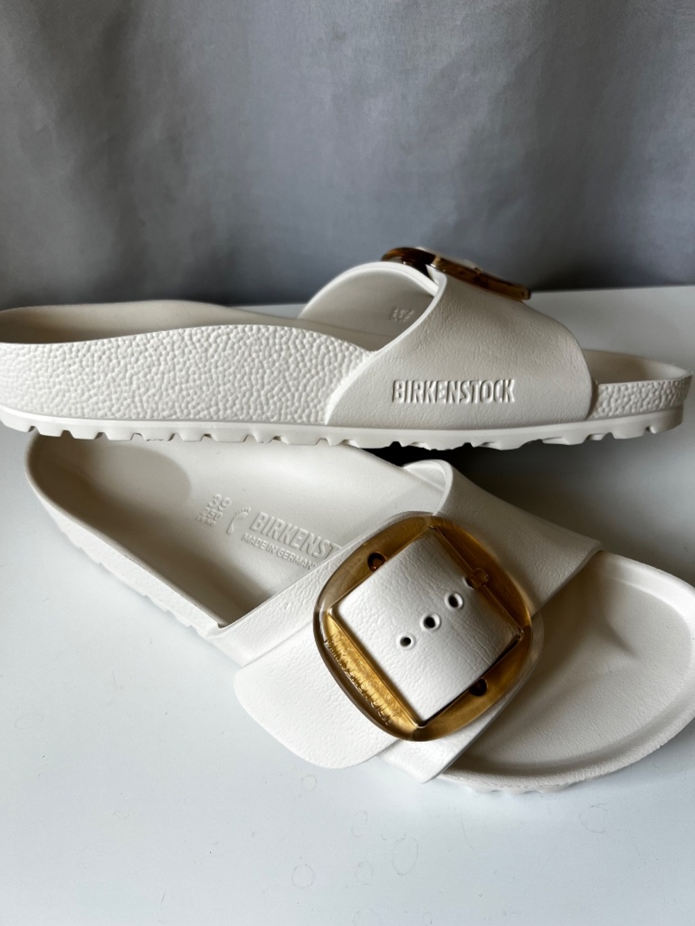 Birkenstock Madrid Big Buckle EVA Sandals Eggshell White Women's Sz US 8 NWOB